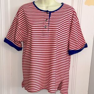 Vtg 80s/90s Boscali‎ Sport Red, White & Blue Striped Oversized Short Sleeve Top